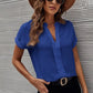 Full Size Notched Short Sleeve Blouse
