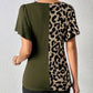 Ruched Leopard Flutter Sleeve T-Shirt