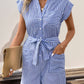 Striped Notched Tie Waist Romper