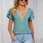 Contrast Trim Petal Sleeve V-Neck Top