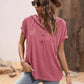 Full Size Half Button Hooded Short Sleeve Blouse