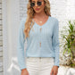 Full Size Decorative Button Openwork V-Neck T-Shirt