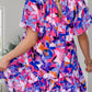 Printed Square Neck Short Sleeve Mini Dress