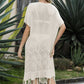 Double Take Eyelet Fringe Hem Longline Knit Cover Up