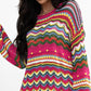 Openwork Contrast Round Neck Flare Sleeve Knit Top