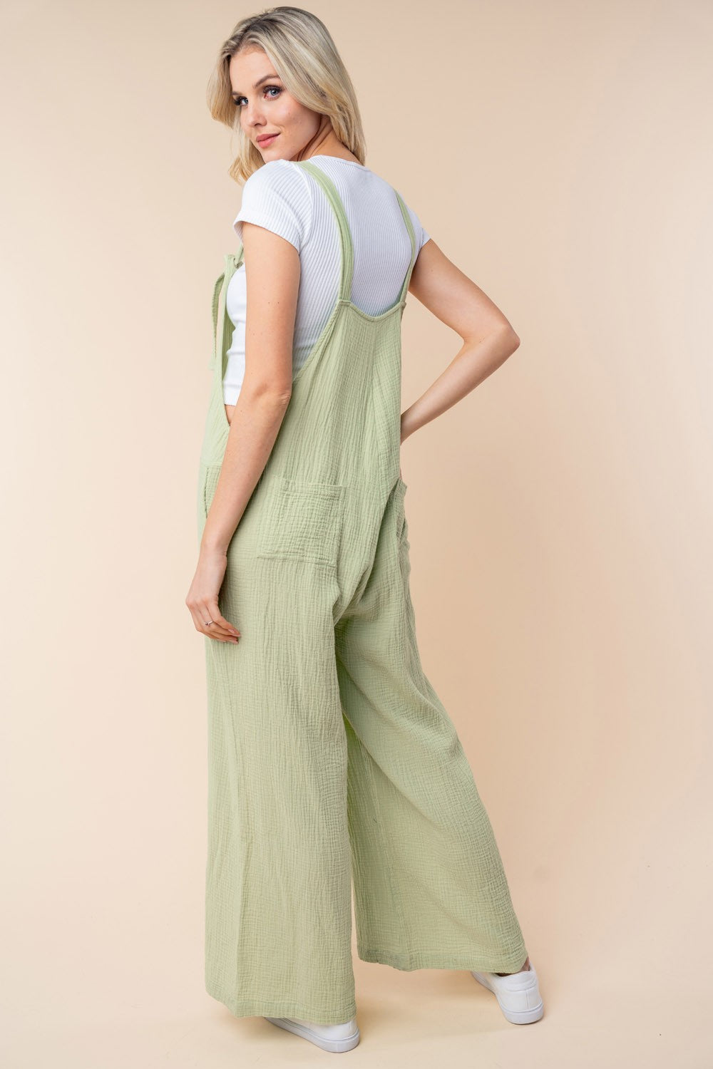 White Birch Texture Sleeveless Wide Leg Jumpsuit *