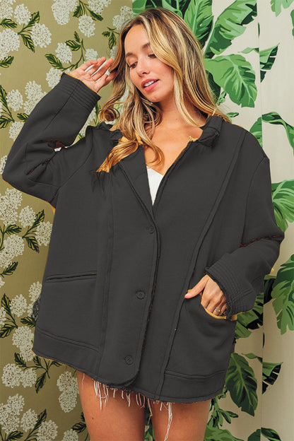 BiBi Single-Breasted Washed Fleece Jacket - Brand BiBi