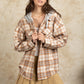 Drawstring Plaid Long Sleeve Hooded Jacket