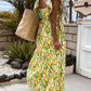 Ruffled Printed Cap Sleeve Midi Dress