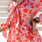 Tied Cutout Printed Long Sleeve Midi Dress