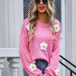 Flower Round Neck Long Sleeve Sweater