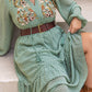 Plus Size Tassel Printed Tie Neck Long Sleeve Midi Dress