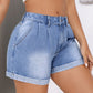 Rolled Hem Mid-Rise Waist Denim Shorts