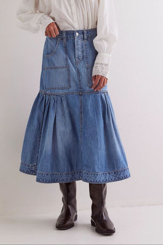 Midi Denim Skirt with Pockets