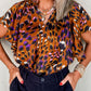 Leopard Notched Short Sleeve Blouse