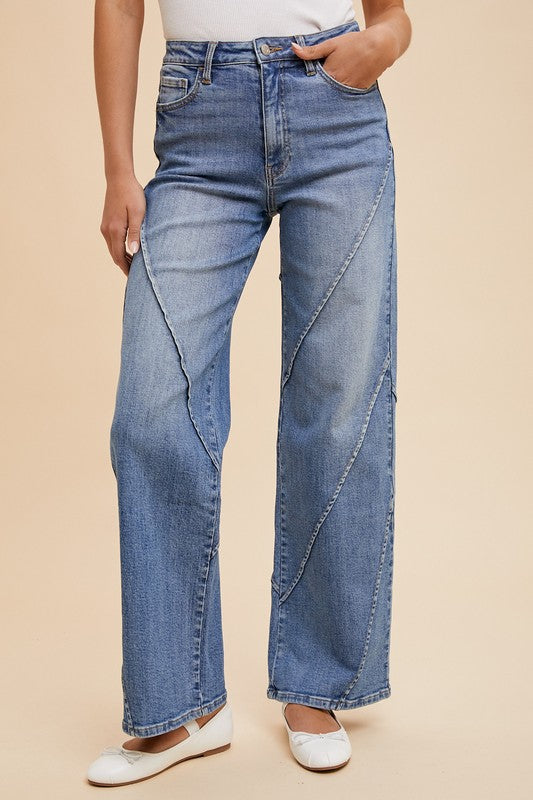 Annie Wear Decorative Seams Wide Leg Jeans