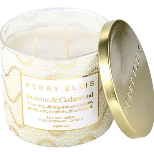 Perry Ellis Jasmine & Cedarwood Scented Candle 14.5 oz by Perry Ellis