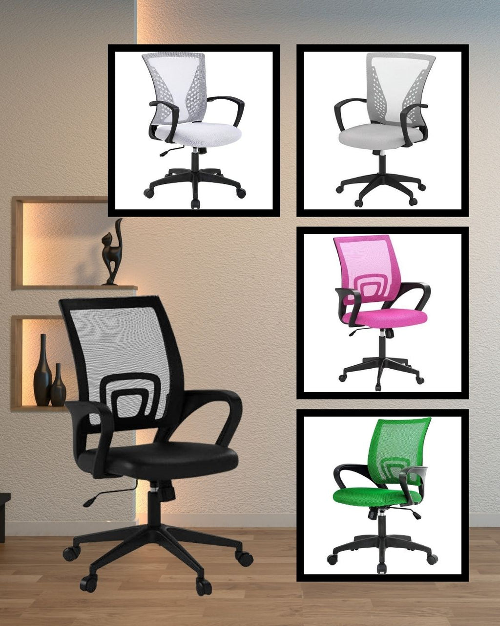 Modern Mid-Back Office Desk Chair Ergonomic Mesh with Armrest on Wheels