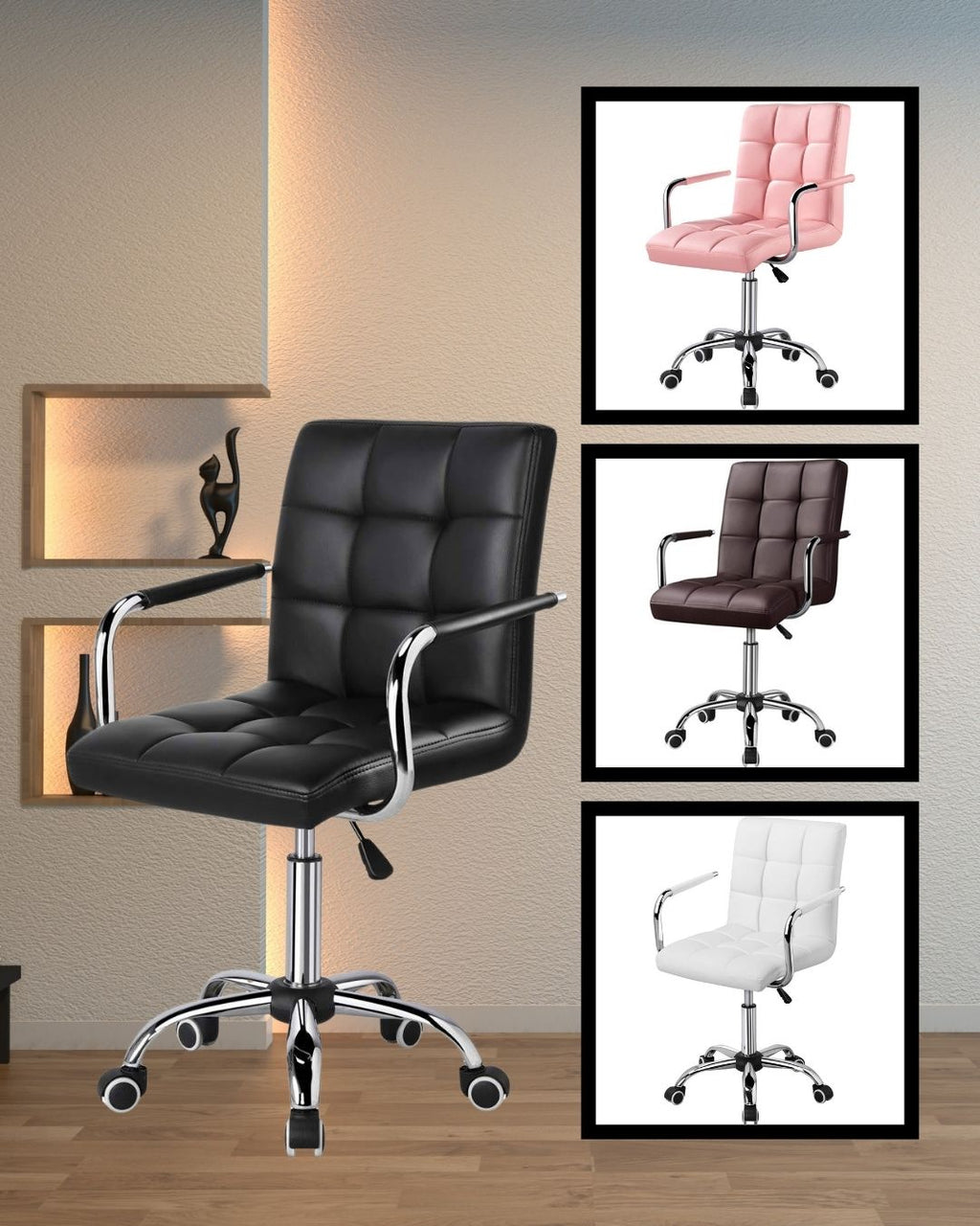 Modern Faux Leather Mid-Back Office Chair with Armrests and Wheels