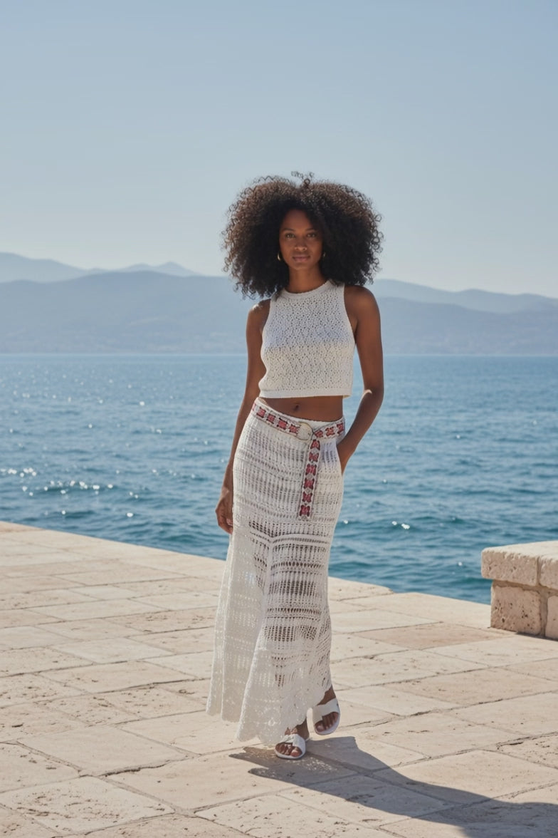 POL Boho Crochet Knit Maxi Skirt