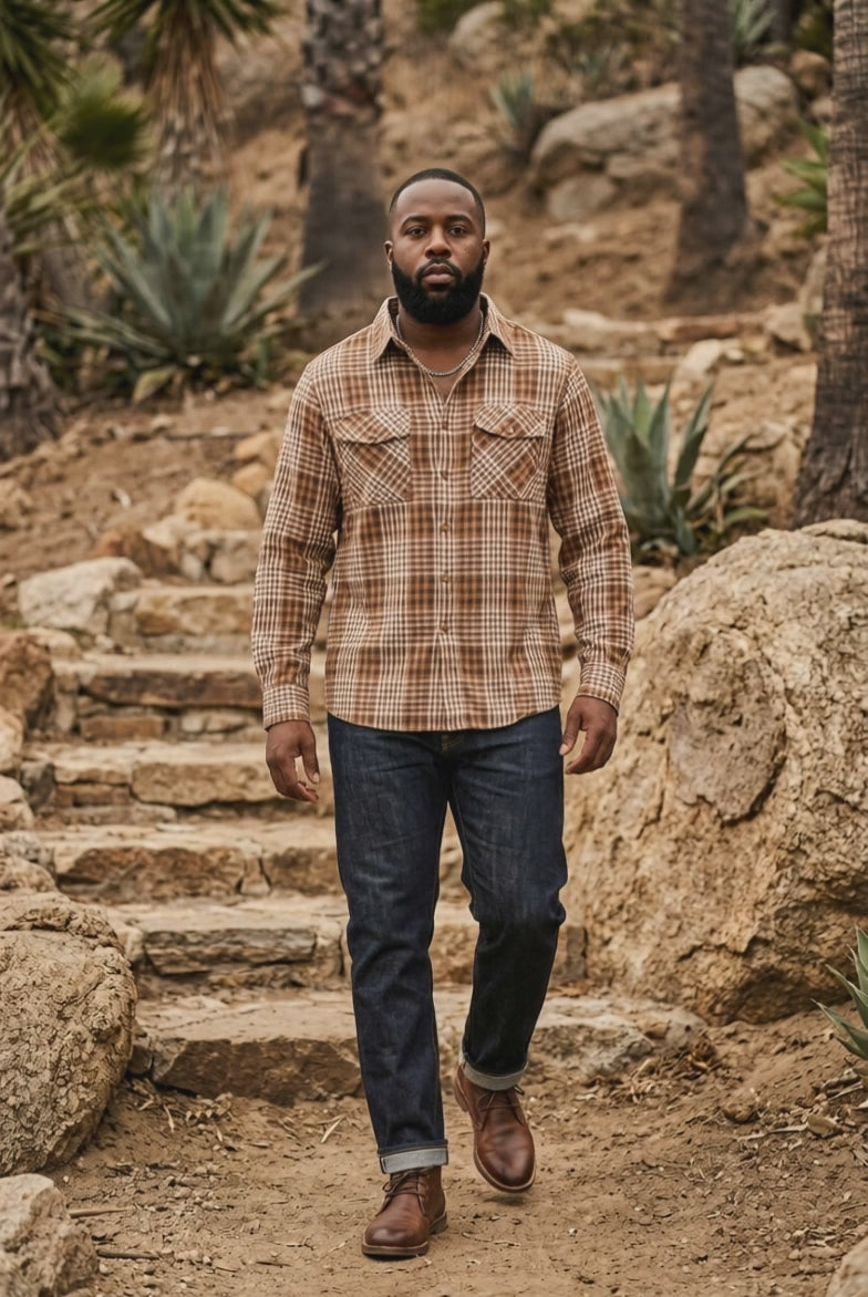LONG SLEEVE FLANNEL FULL PLAID CHECKERED SHIRT *