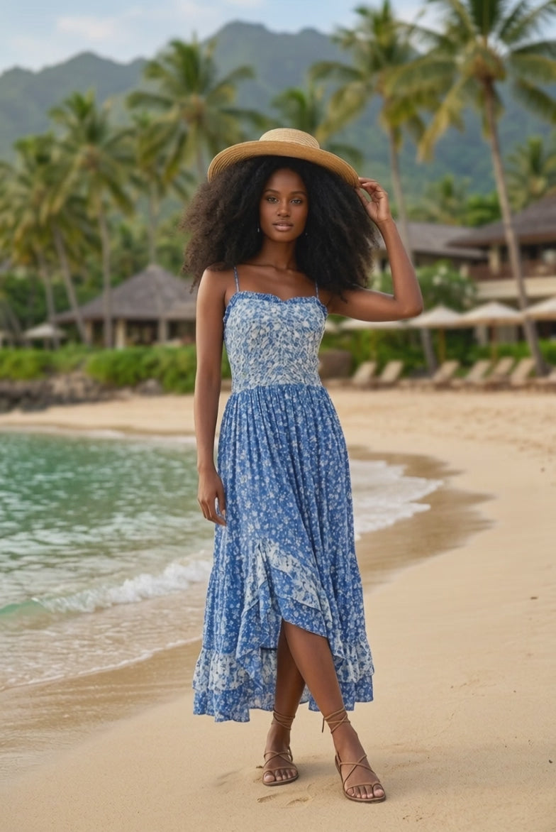 Aemi + Co Ditsy Floral Ruffled Hem Maxi Cami Dress