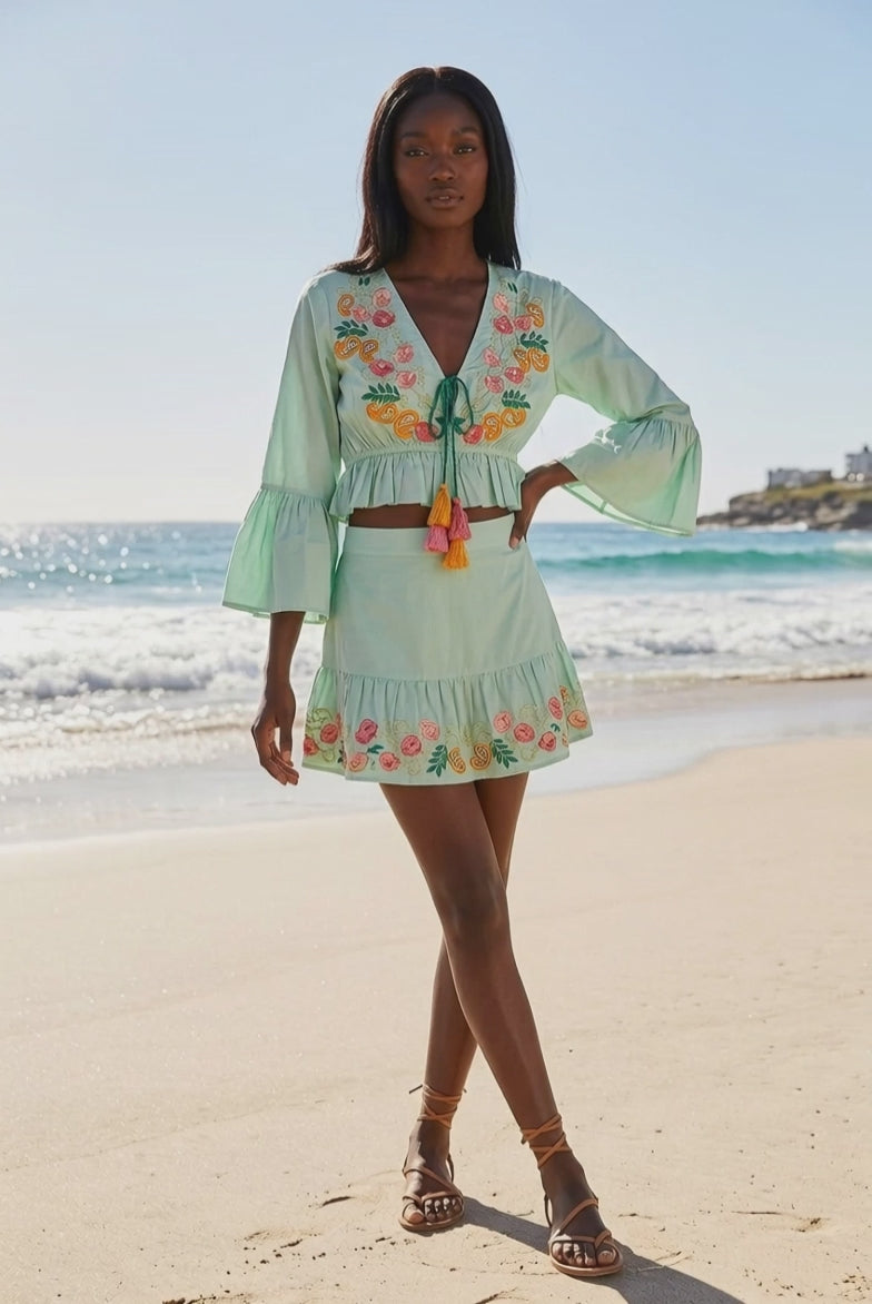 POL Floral Embroidered Cropped Blouse