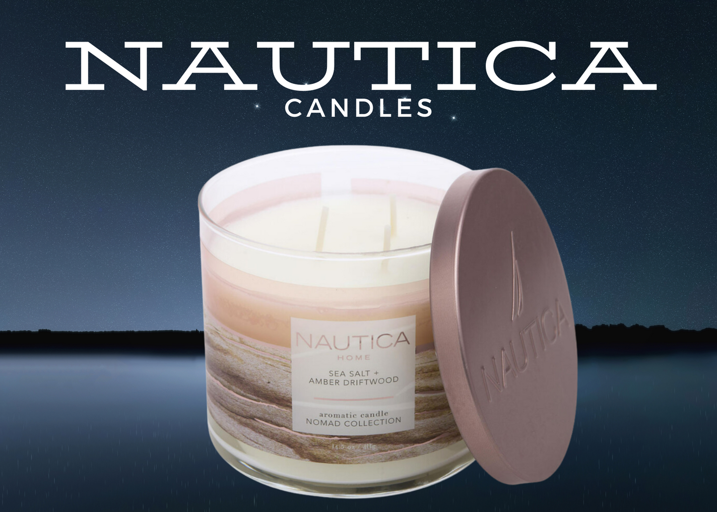 Nautica Amber Driftwood & Sea Salt Scented Candle 14.5 oz by Nautica