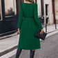 Buttoned Tie Front Long Sleeve Asymmetrical Neck Dress