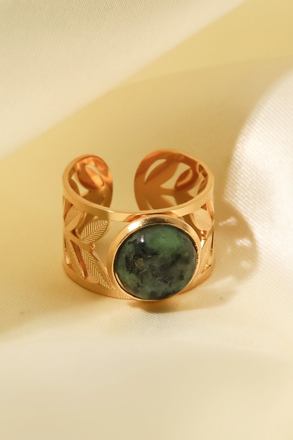 18k Women's Gold Plated Malachite Leaf Ring