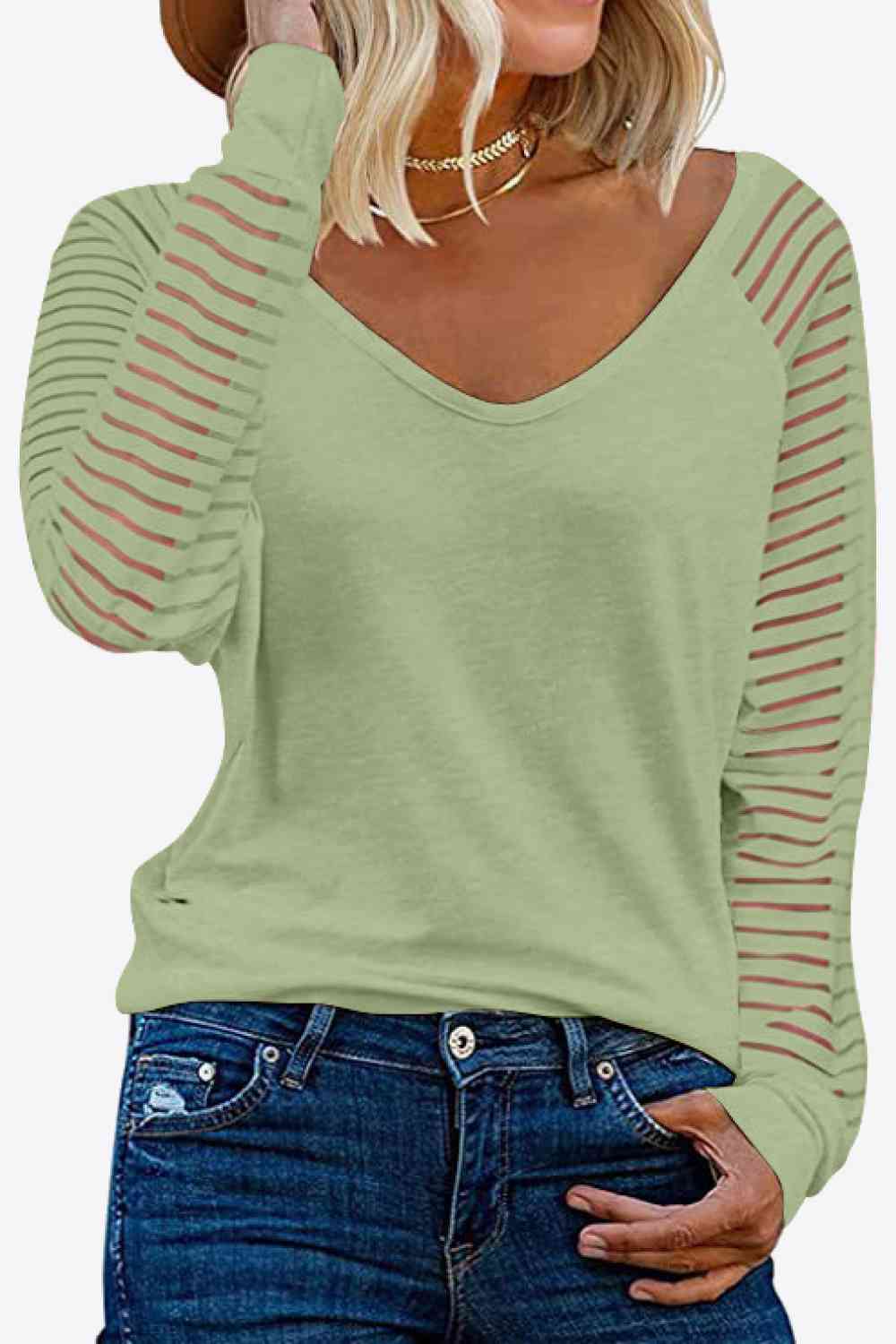 V-Neck Long Raglan Sleeve Top