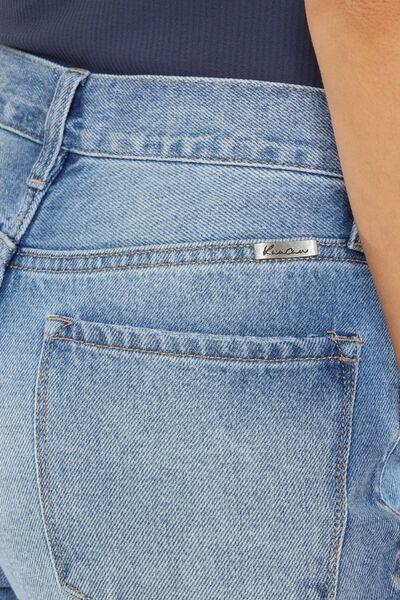 Kancan High Waist Chewed Up Straight Mom Jeans *