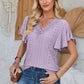 Eyelet Applique V-Neck Cap Sleeve T-Shirt