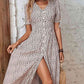 Animal Print Button Front V-Neck Tied Dust Storm Brown Dress