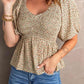 Smocked Balloon Sleeve Peplum Blouse