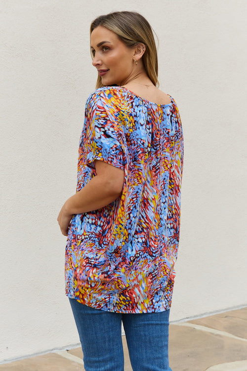 Be Stage Full Size Printed Dolman Flowy Top *