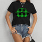 Plaid Lip Graphic Round Neck T-Shirt