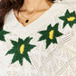 POL Cream Floral Embroidered Pattern V-Neck Sweater