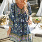 BOHO NOW Bohemian Tie Neck Balloon Sleeve Dress