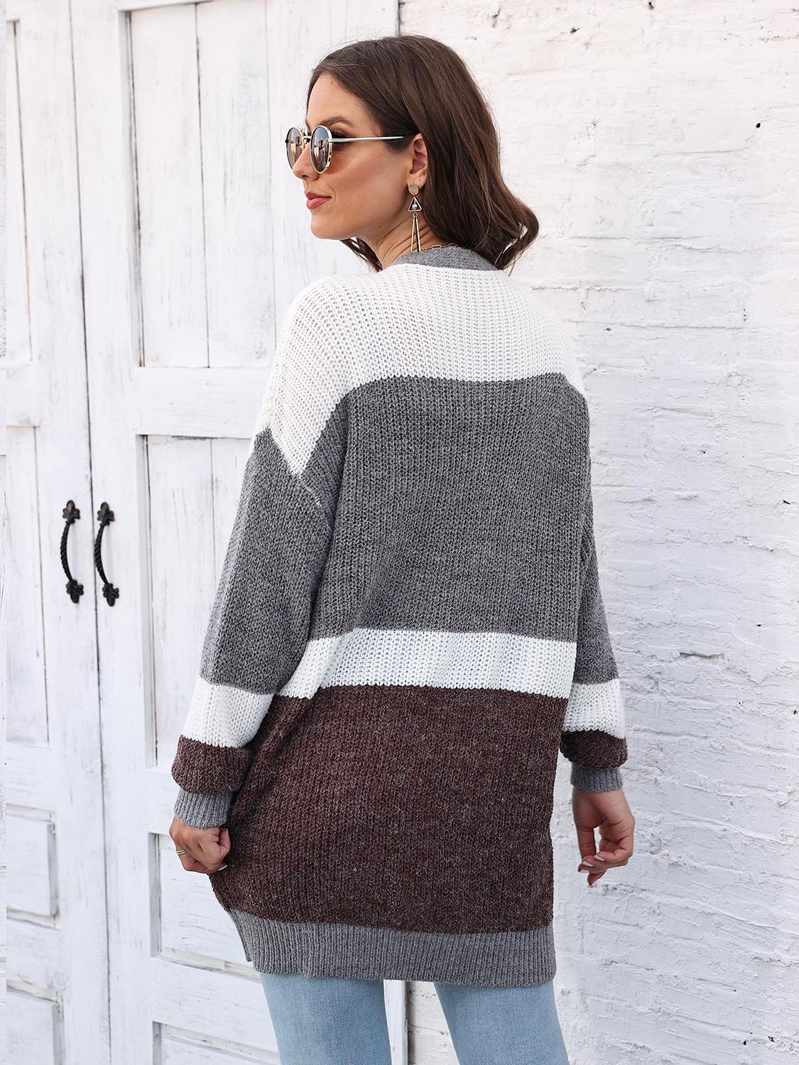 One Size Color Block Open Front Cardigan