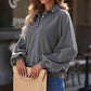 Full Size Quarter-Snap Collared Lantern Sleeve Sweatshirt