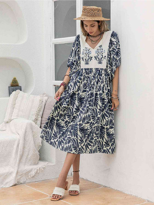 Willow Ava Printed Tie Neck Midi Dress