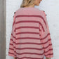 One Size Round Neck Dropped Shoulder Striped Sweater