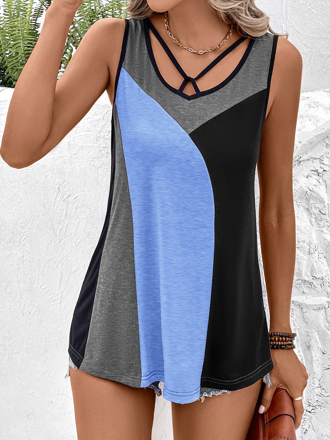 Women's Full Size Color Block Tank Top