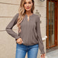 Full Size Pleated Notched Neck Flounce Sleeve Blouse