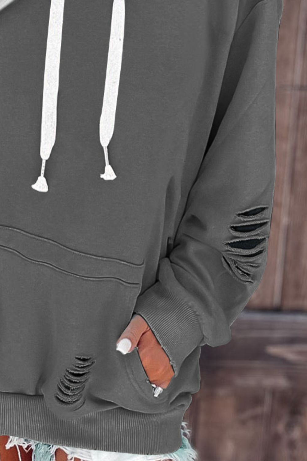 Full Size Cutout Dropped Shoulder Hoodie