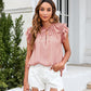 SO CHIC Full Size Tie Neck Ruffle Trim Blouse