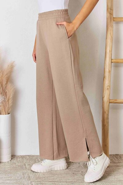 RISEN Wide Waistband Slit Wide Leg Pants *