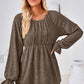 Ruched Round Neck Flounce Sleeve Blouse