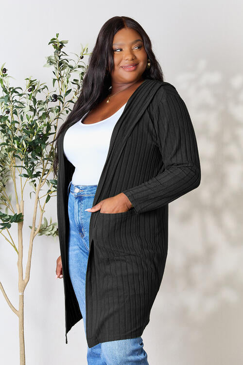 Basic Bae Full Size Ribbed Open Front Long Sleeve Cardigan *